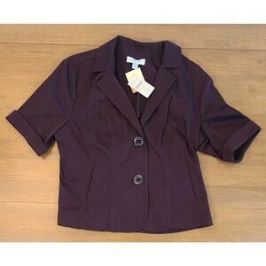Coldwater Creek Misses Size 12 Brown 2-Button Short Sleeve Cotton Blend Jacket